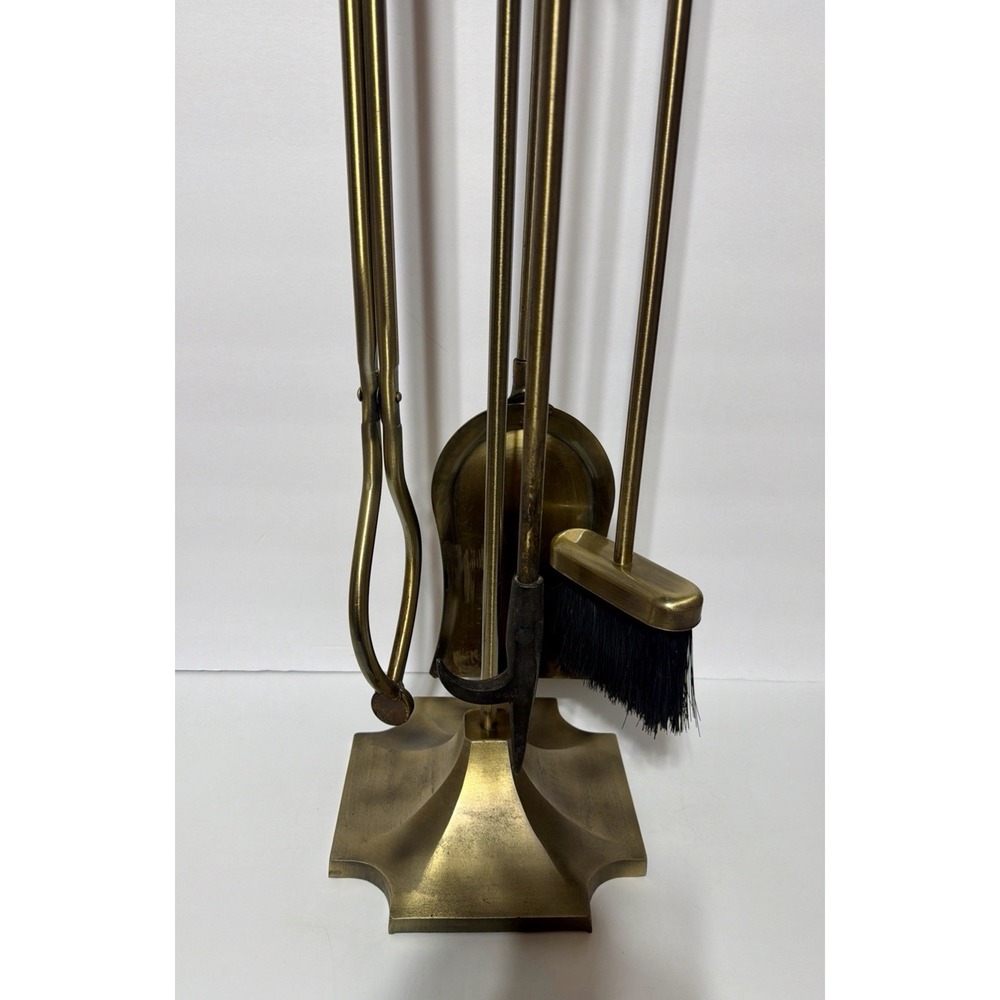Vintage Fireplace Tool Set Brass Steel 5 Pc Companion Set Gold Home Decor 32"